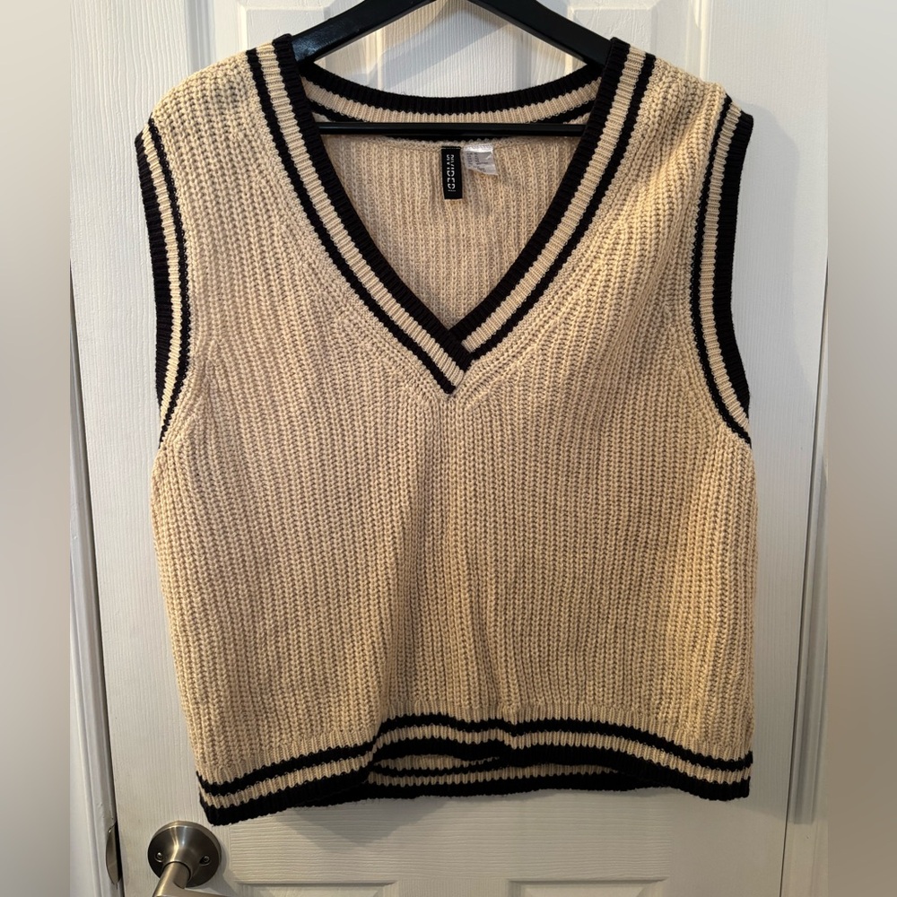Divided Black and Cream V-Neck Sweater Vest